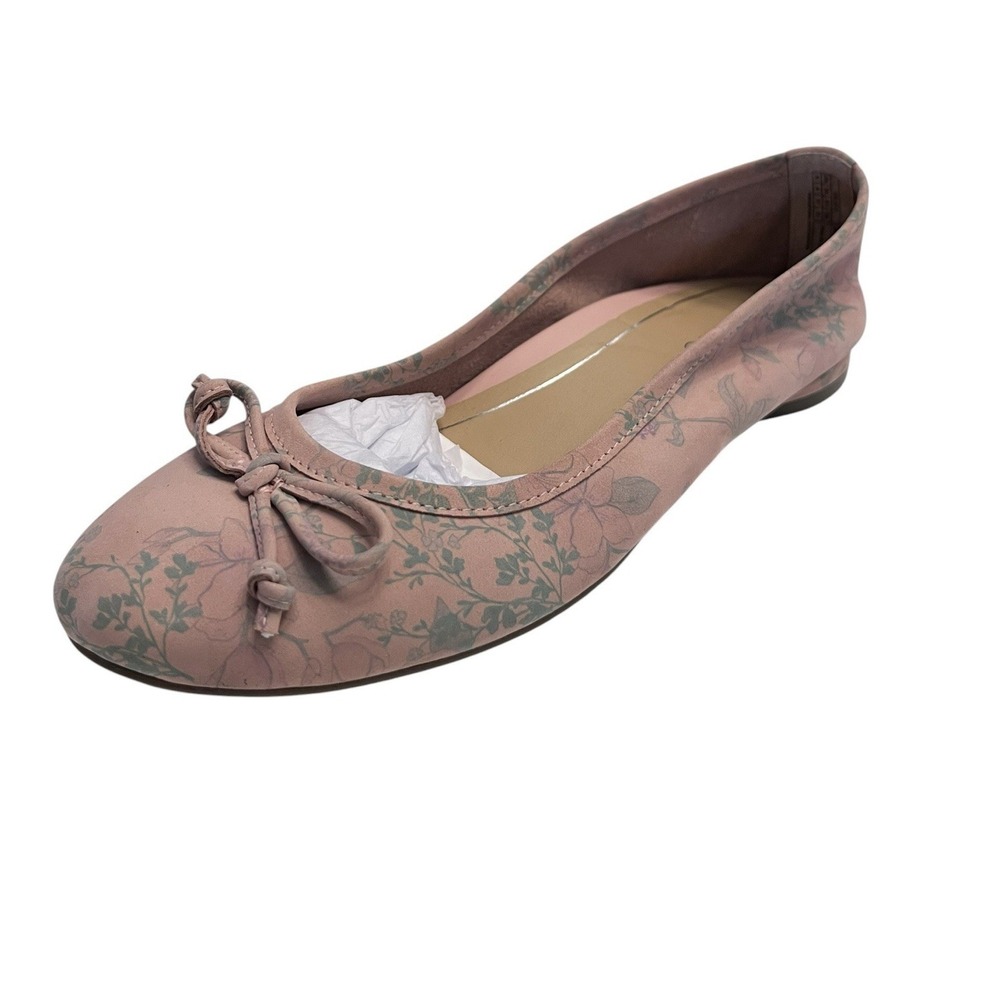 VIONIC Sz 6 Callisto Botanical Leather Bow Ballet Flats Peach Pink Floral Gray
